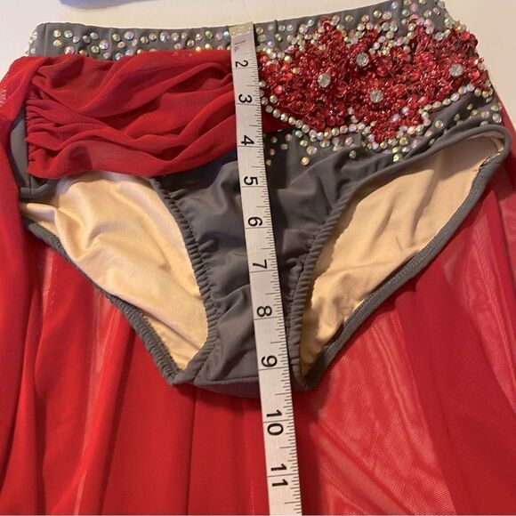 Glamour solo 2 piece dance costume red gray lyrical embellished bling XLC child - Picture 12 of 14